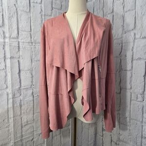 Cato Medium Pink Faux Suede Open Drape Front Dressy Casual Spring Jacket